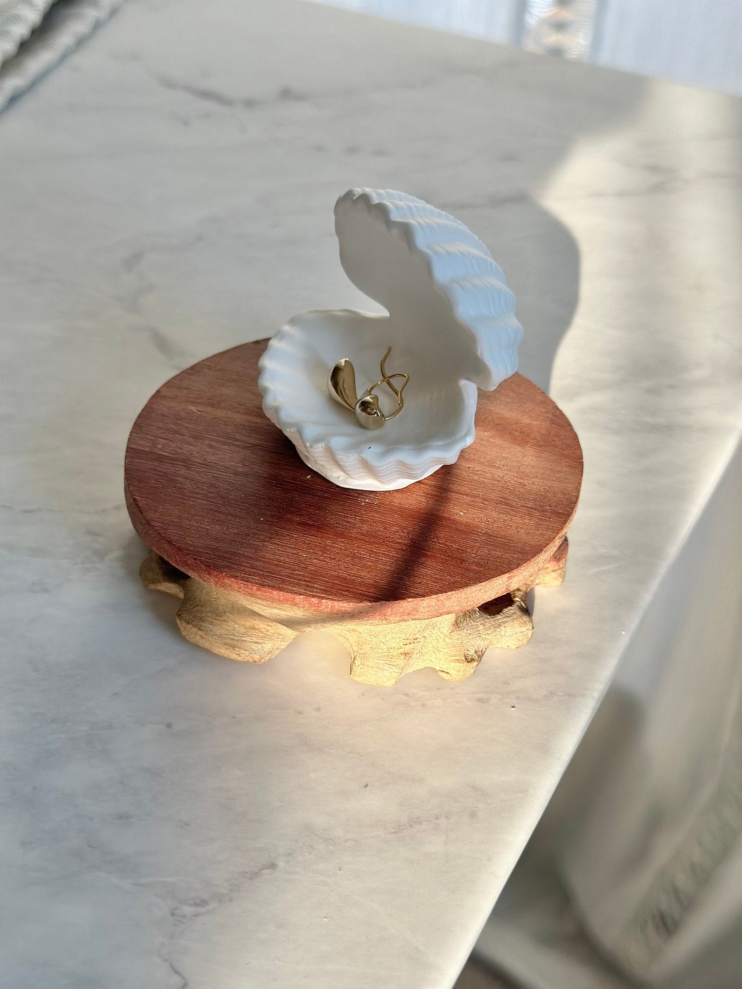 Mini Shell Jewelry Display Dish with Wooden Plate