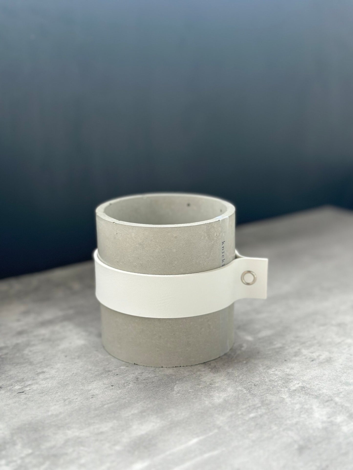 Concrete Jar with Leather Belt, Custom Engraving