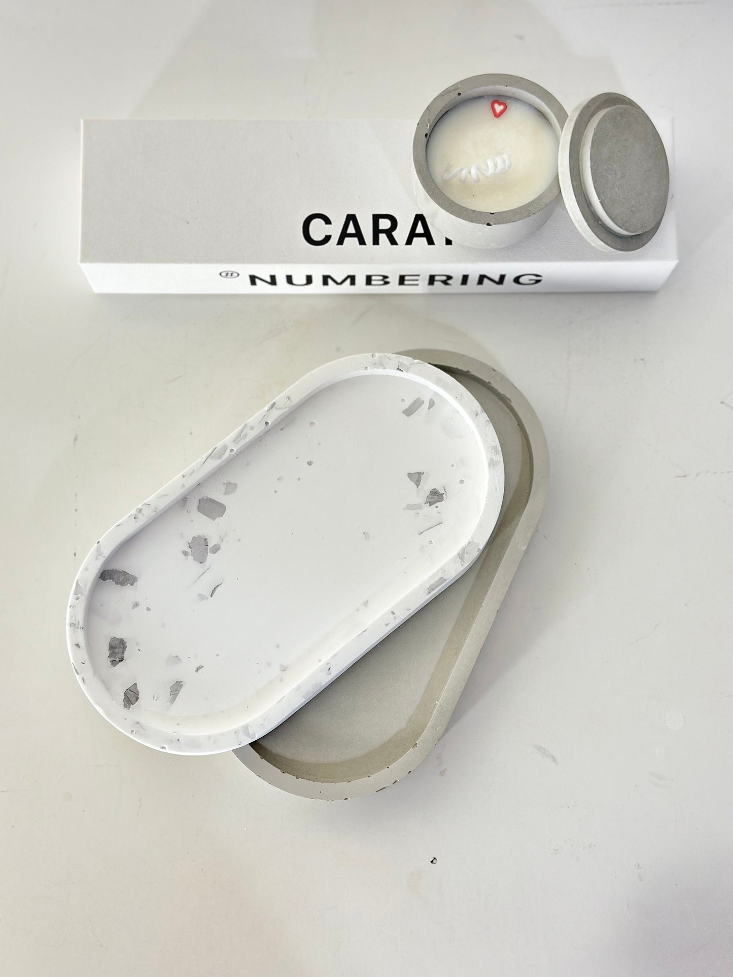 Terrazzo Oval Tray and Concrete Tray with Mini Candle