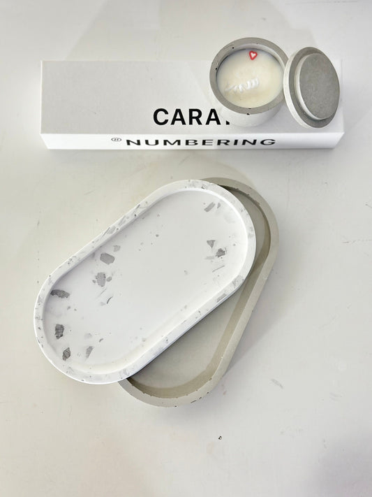 Terrazzo Oval Tray and Concrete Tray with Mini Candle