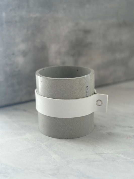 Concrete Jar with Leather Belt, Custom Engraving