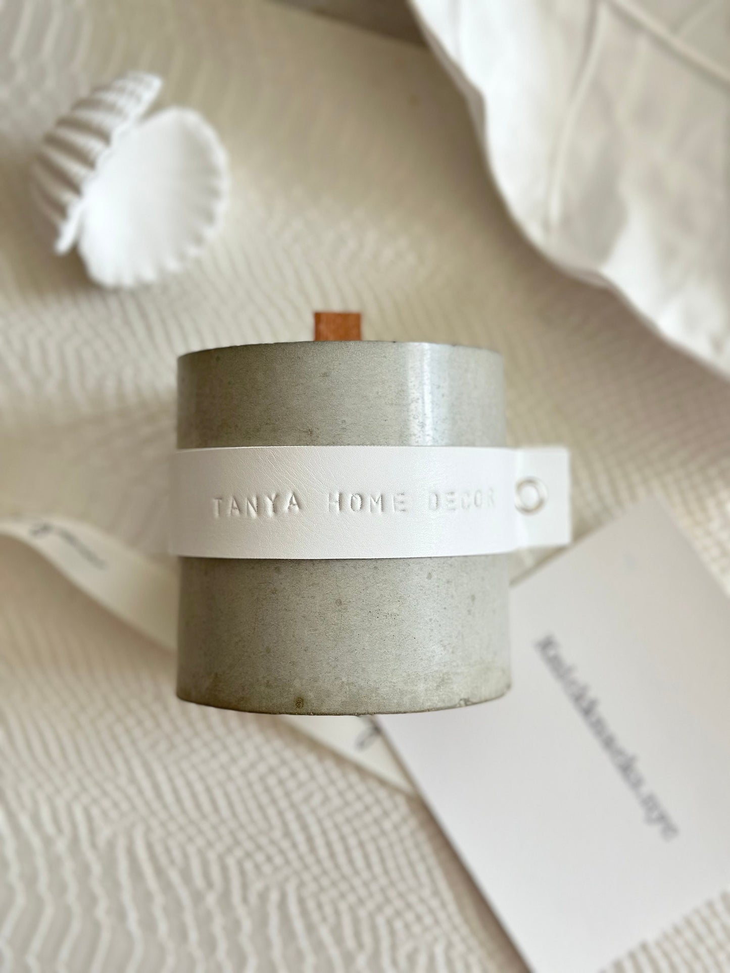 Concrete Jar with Leather Belt, Custom Engraving