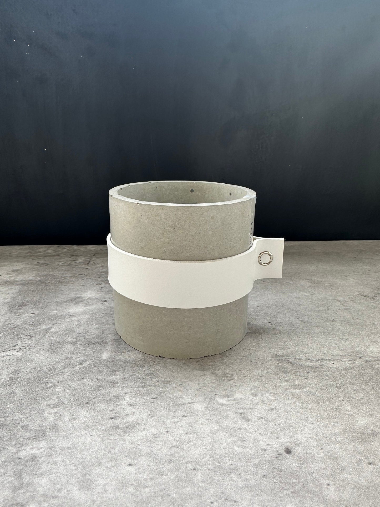 Concrete Jar with Leather Belt, Custom Engraving